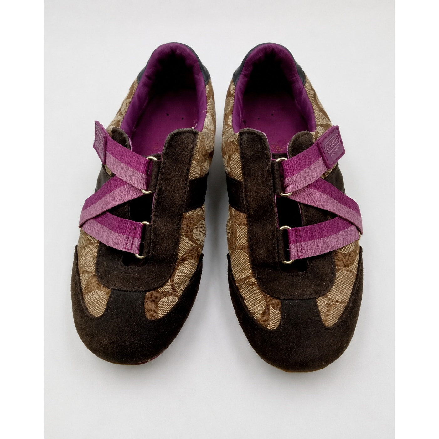 Coach Juli Mary Jane Sneakers Women 6M Brown Signature Canvas Pink Y2K