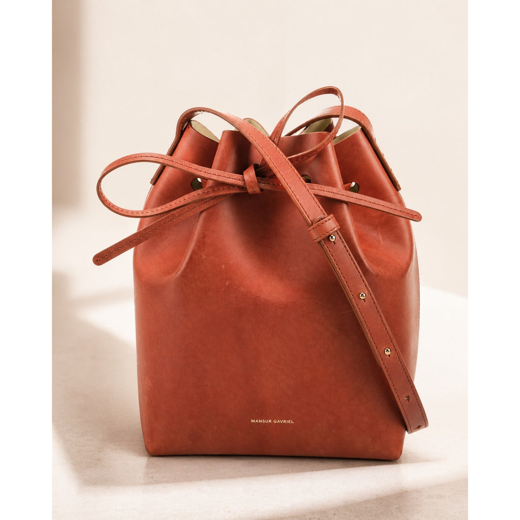 Mansur Gavriel Leather Bucket Bag Brown Drawstring Crossbody