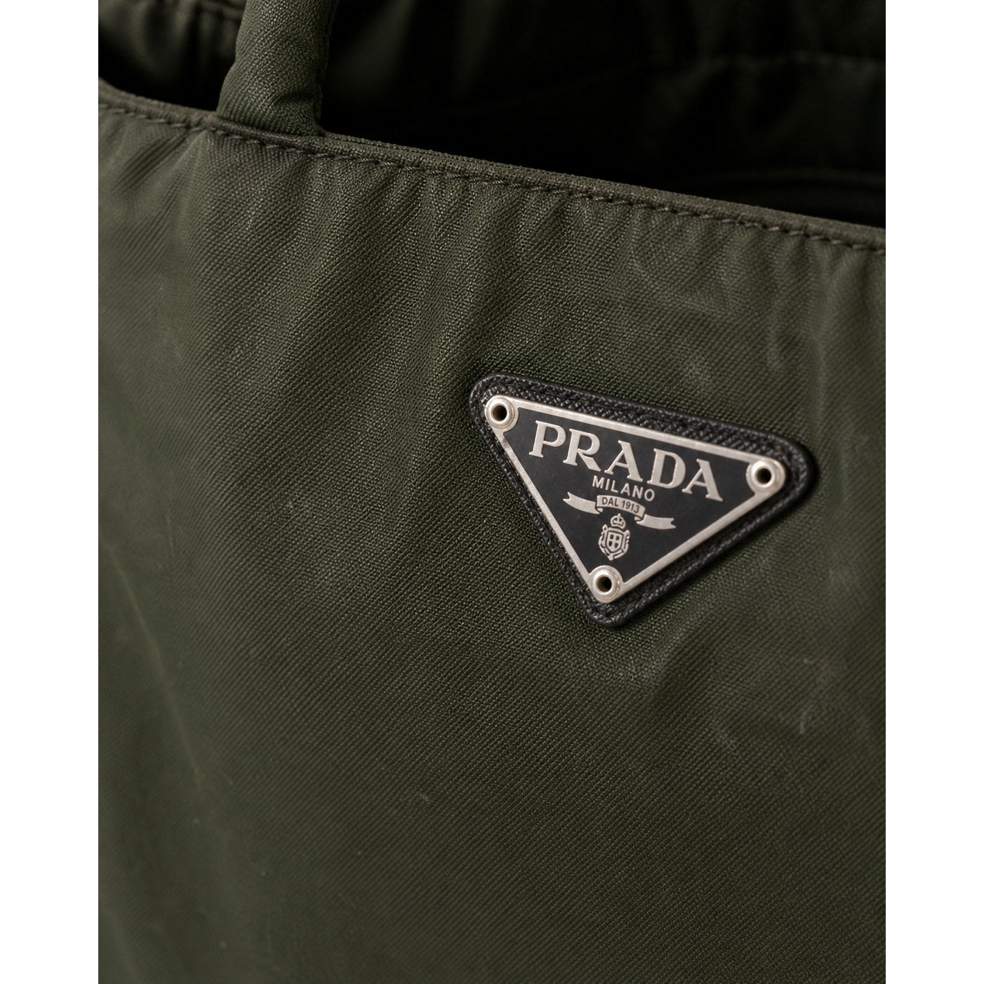 Prada Tessuto Nylon Top Handle Tote Bag Dark Green Triangle Logo