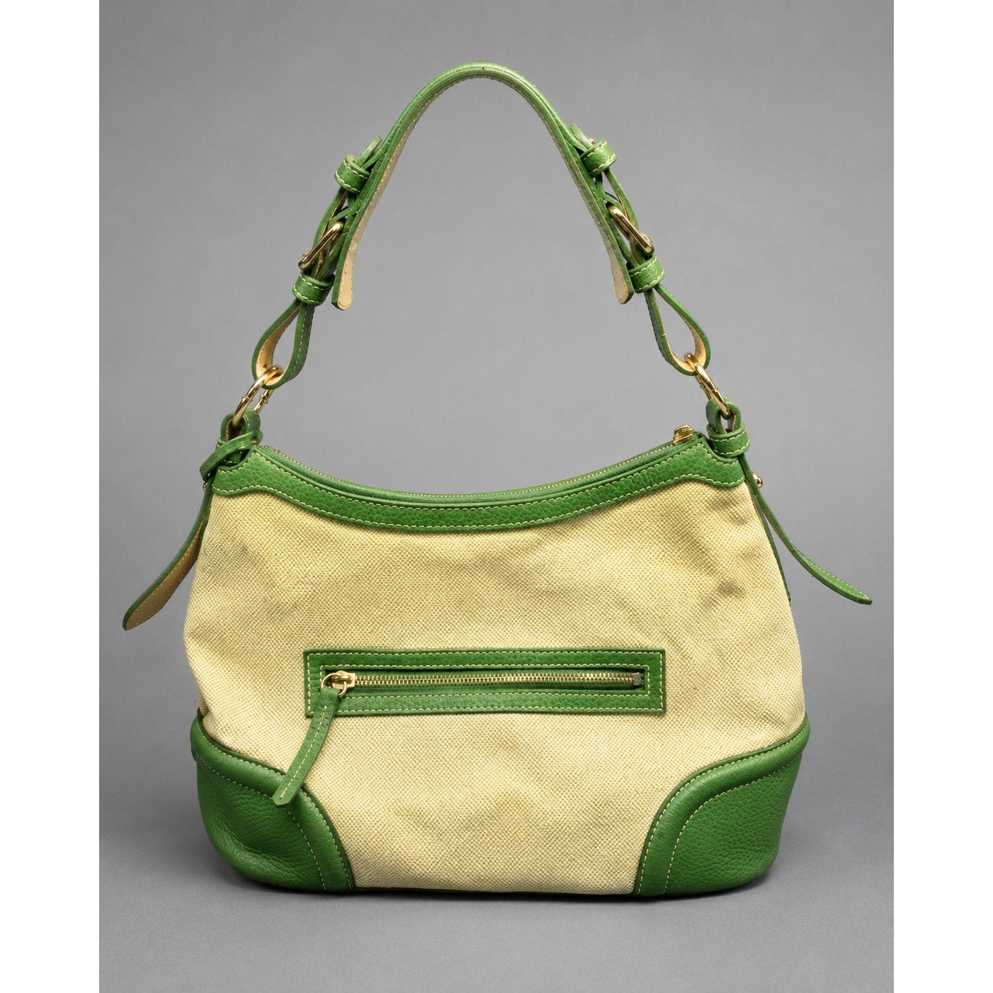 Dooney & Bourke Lucky Green Cream Canvas Leather Shoulder Bag