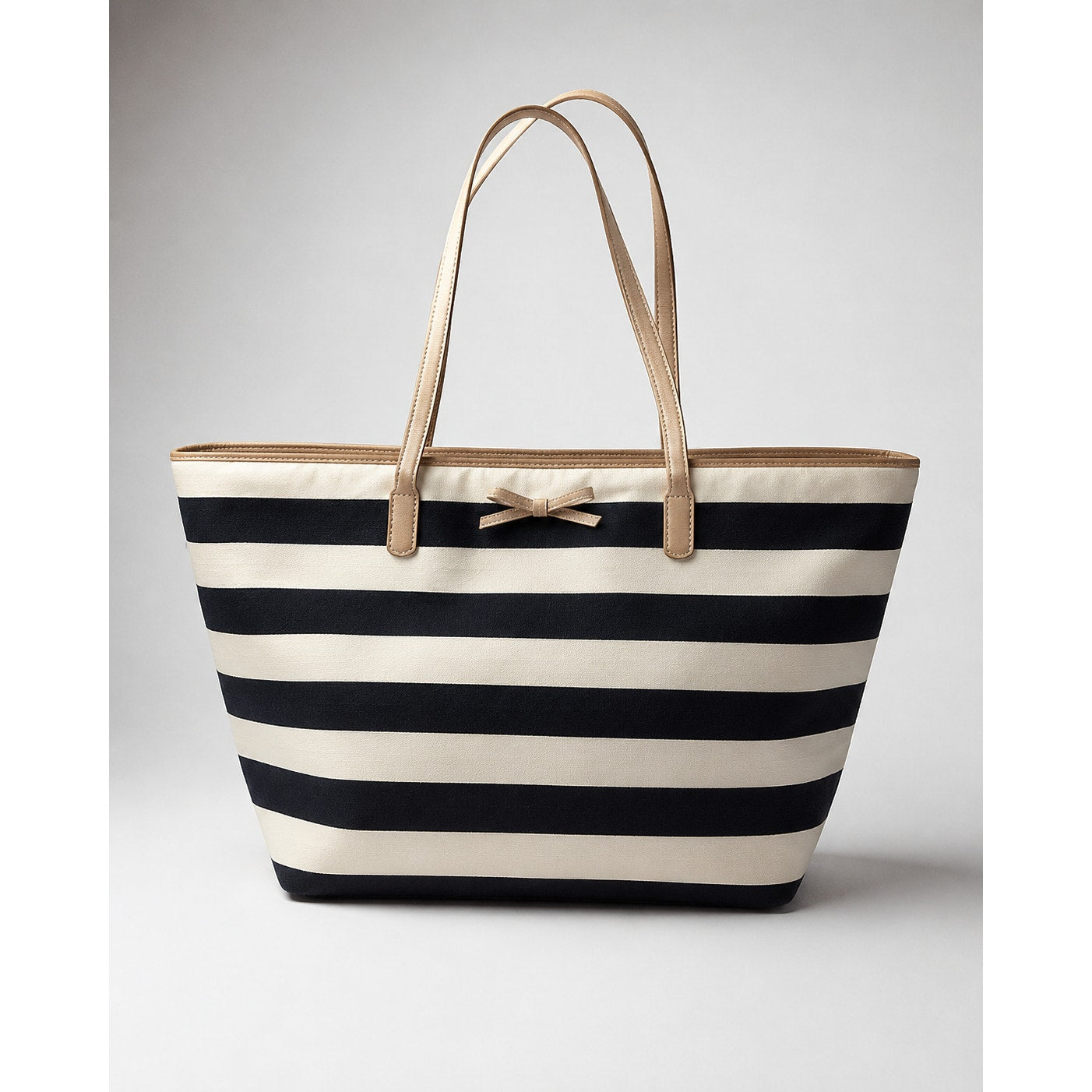 Kate Spade Black White Striped Coated Canvas Bow Tote Bag