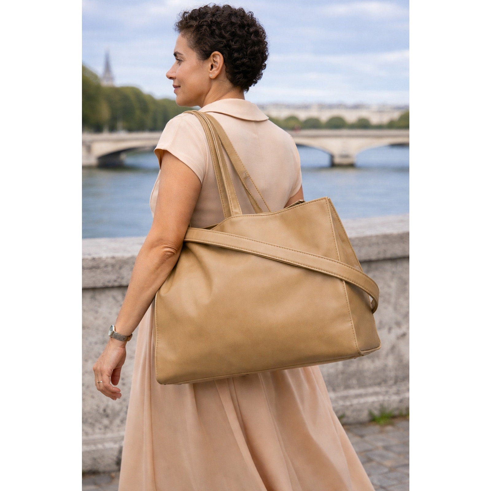 Telfar Medium Shopping Bag Tan Vegan Leather Tote Double Strap