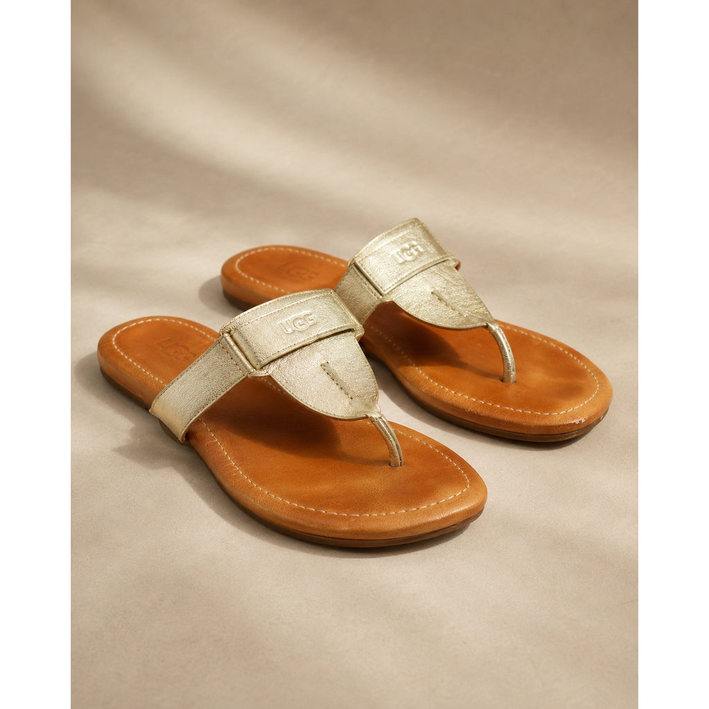UGG Gaila Metallic Gold Thong Sandals Women's Size 7