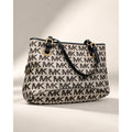 Michael Kors Jet Set MK Logo Tote Signature Canvas Black Leather Bag