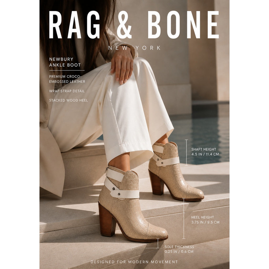 Rag & Bone Leather Ankle Boots Cream Embossed Wrap Strap Women’s 6.5