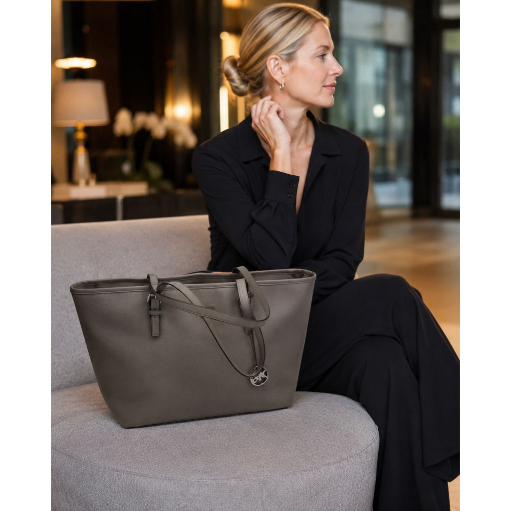Michael Kors Jet Set Travel Silver Saffiano Leather Medium Tote