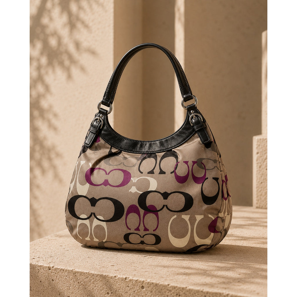 Coach Soho Optic Signature Logo Large Hobo Bag Brown Purple