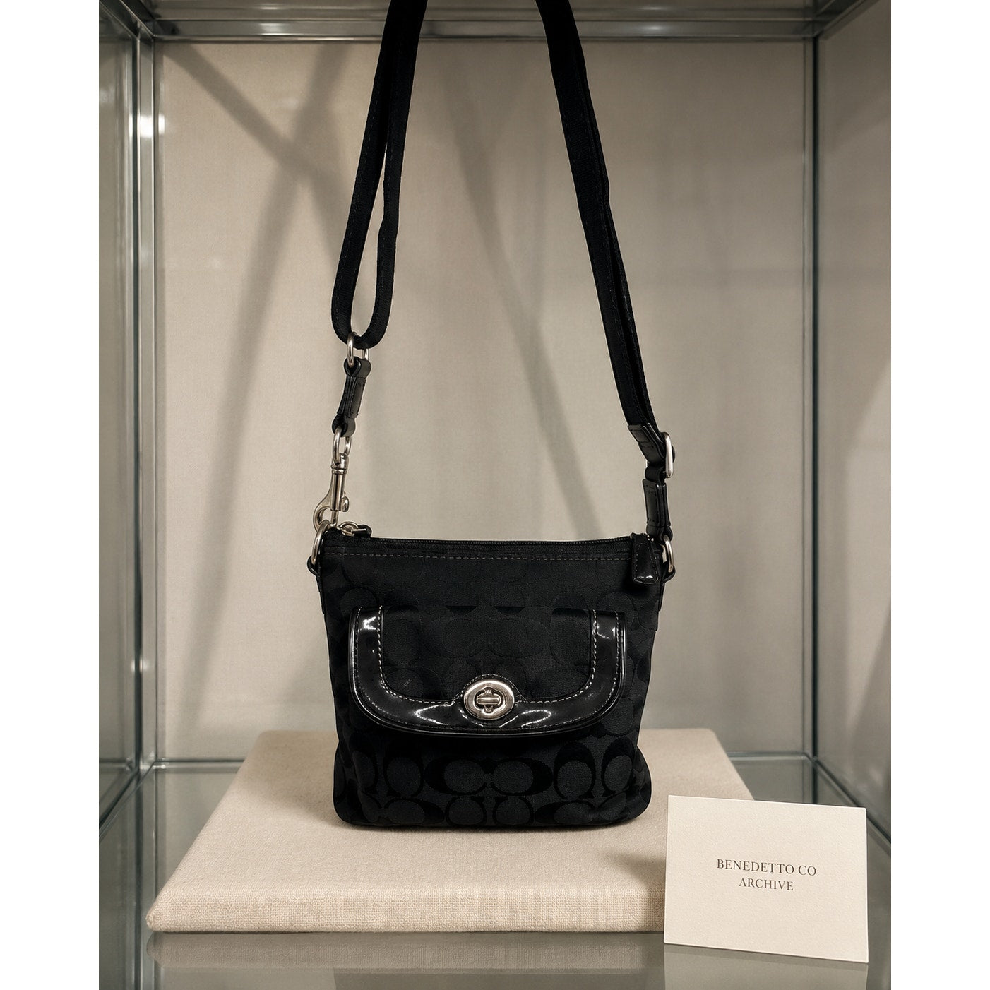 Coach Penelope Signature Jacquard Turnlock Crossbody Black Y2K