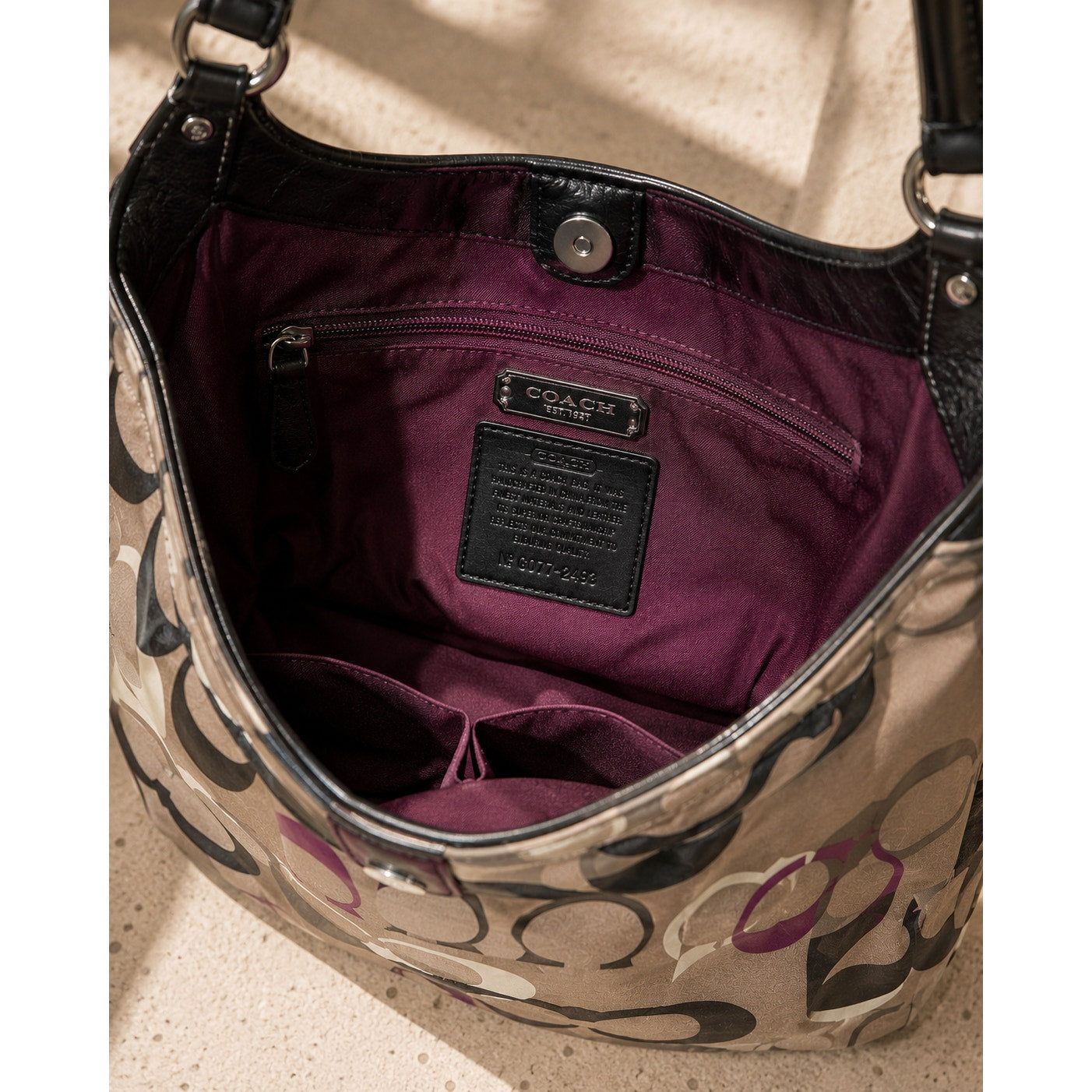 Coach Soho Optic Signature Logo Large Hobo Bag Brown Purple