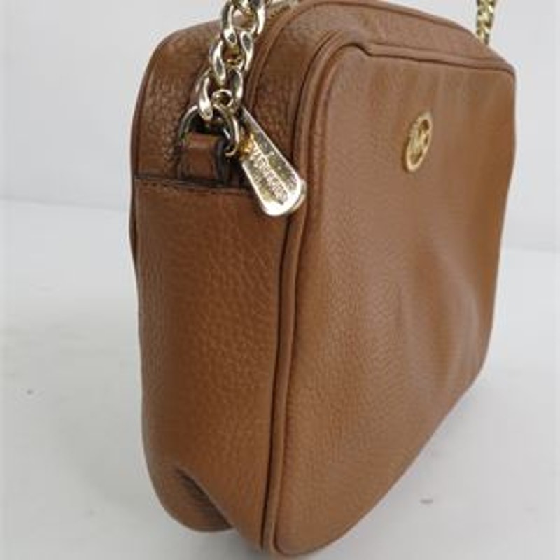 Michael Kors Brown Pebbled Leather Crossbody Bag Gold Chain