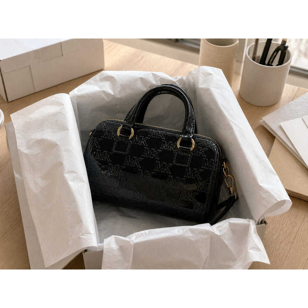 Michael Kors Mason Small Patent Leather Duffle Satchel Black