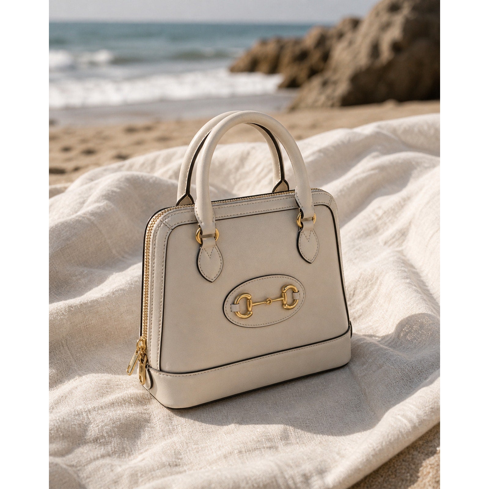Gucci Horsebit 1955 Mini Top Handle Bag Cream Leather Gold
