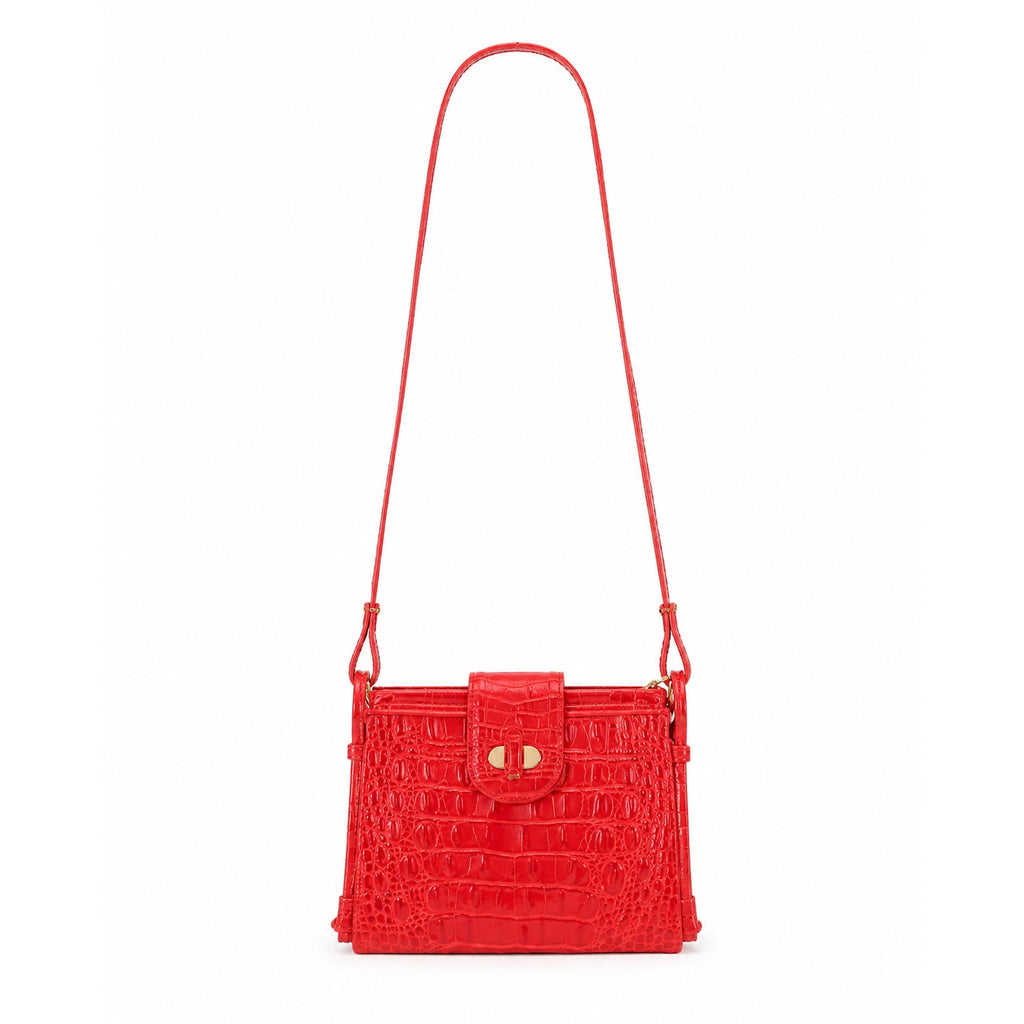 Brahmin Red Croc Embossed Leather Mini Crossbody Bag Gold Hardware