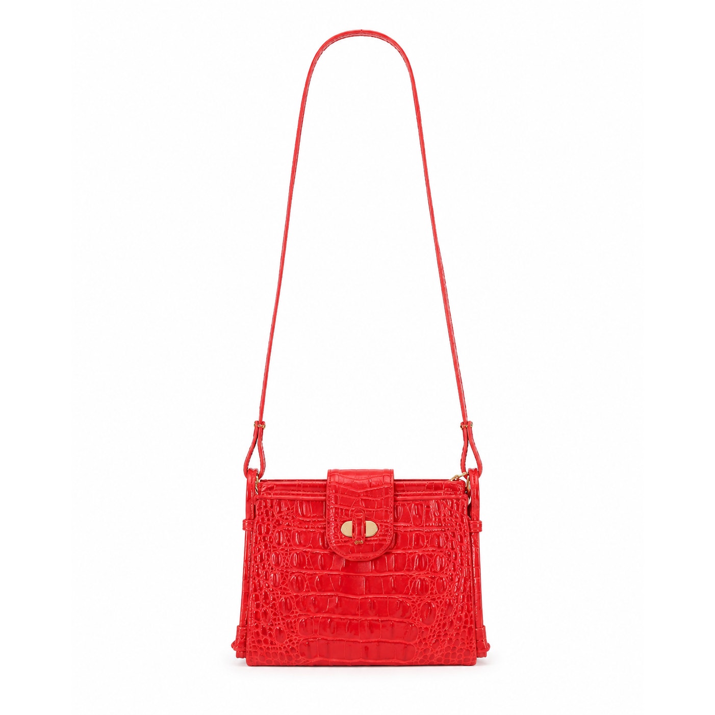 Brahmin Red Croc Embossed Leather Mini Crossbody Bag Gold Hardware