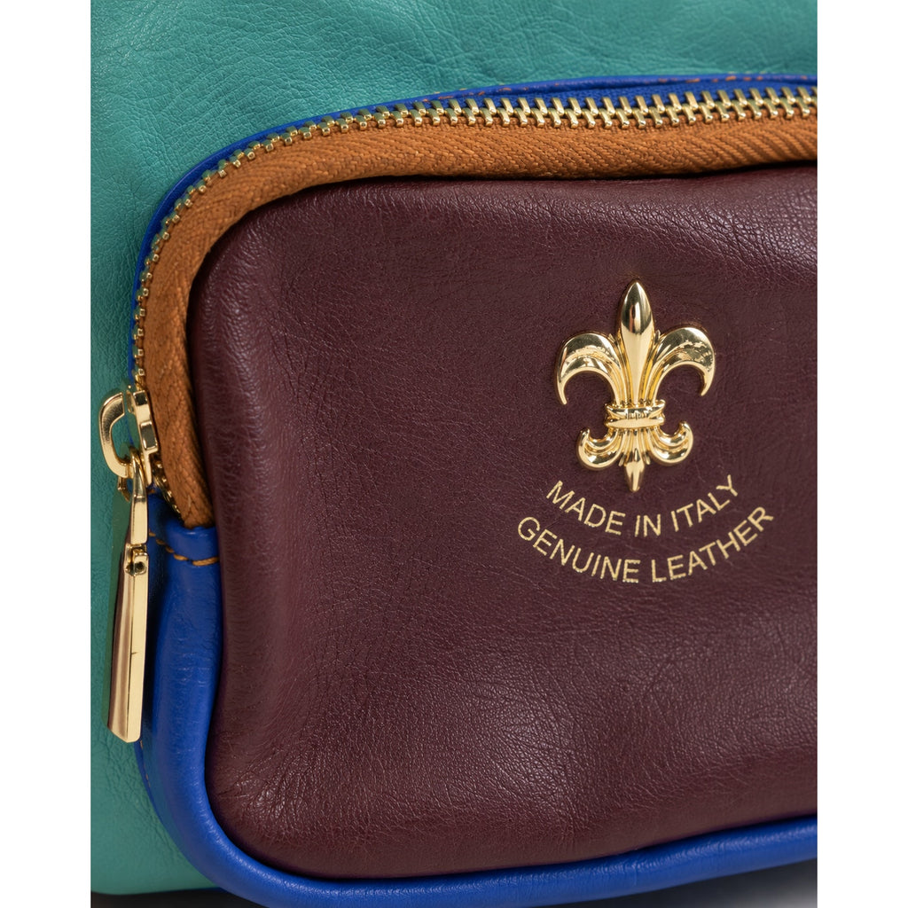 Multicolor Genuine Leather Mini Backpack Crossbody Bag Fleur-de-Lis