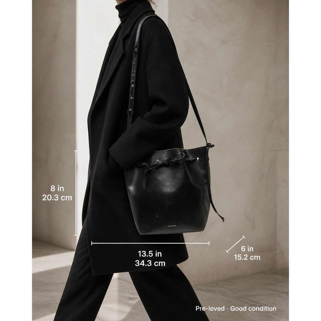 Mansur Gavriel Bucket Bag Black Leather Drawstring Shoulder Crossbody