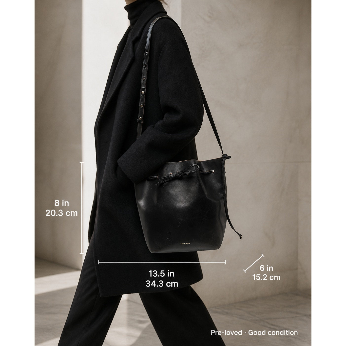 Mansur Gavriel Bucket Bag Black Leather Drawstring Shoulder Crossbody