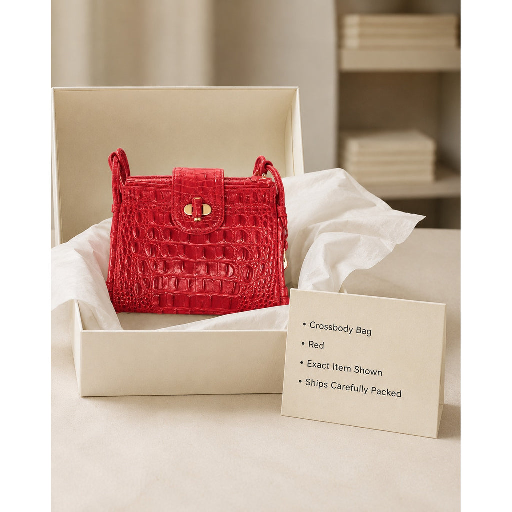Brahmin Red Croc Embossed Leather Mini Crossbody Bag Gold Hardware