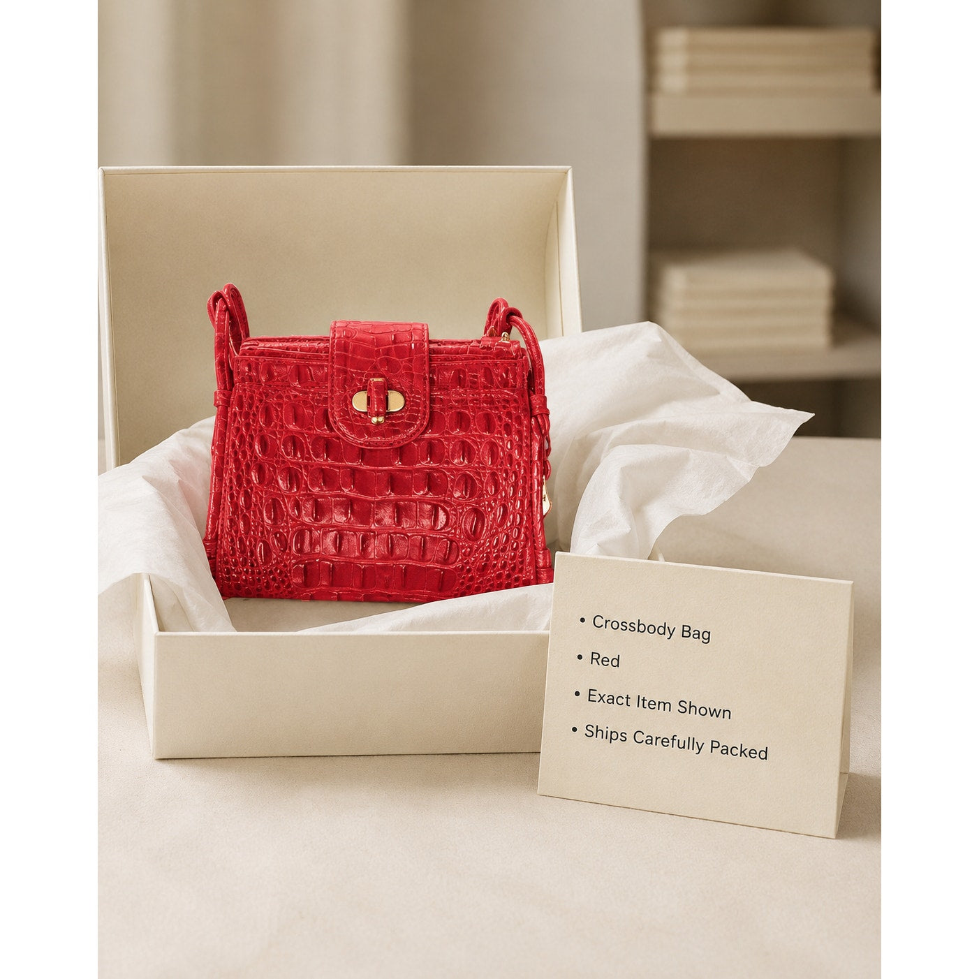 Brahmin Red Croc Embossed Leather Mini Crossbody Bag Gold Hardware