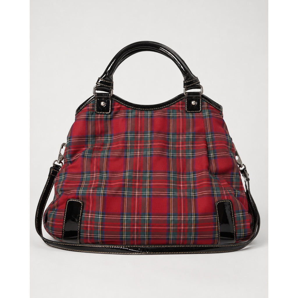 Chaps Red Tartan Plaid Shoulder Satchel Black Patent Trim Y2K Bag