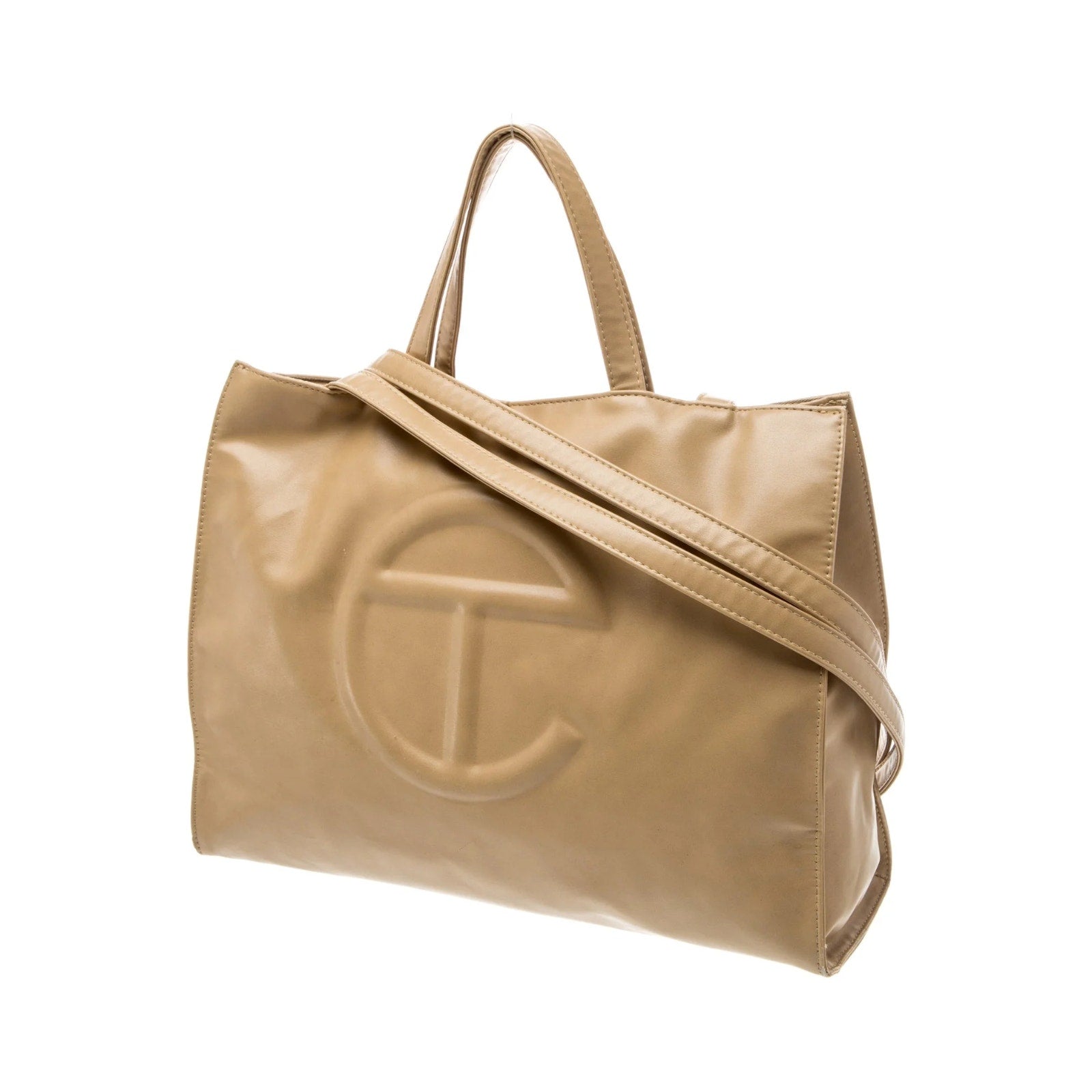 Telfar Medium Shopping Bag Tan Vegan Leather Tote Double Strap