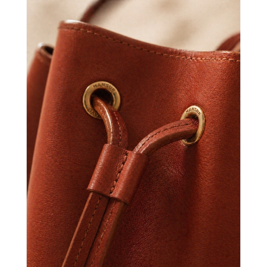 Mansur Gavriel Leather Bucket Bag Brown Drawstring Crossbody