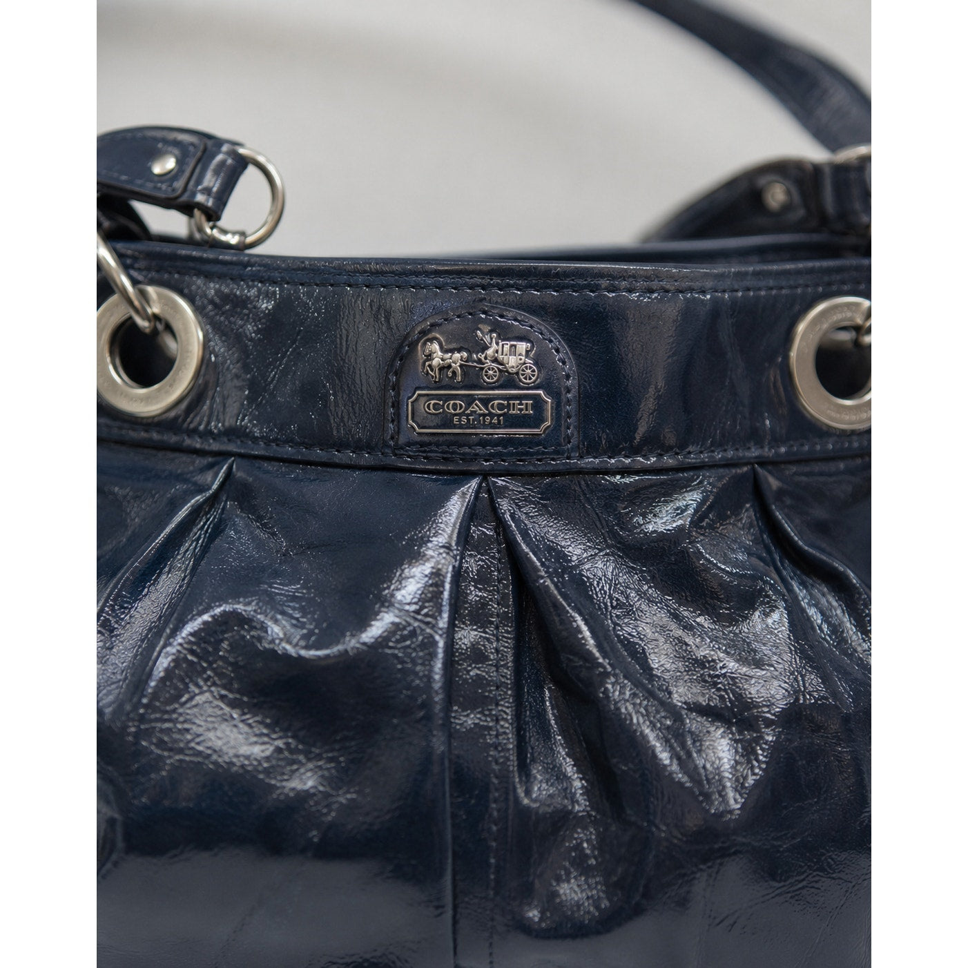 Coach Kristin Pleated Patent Leather Hobo Crossbody Shoulder Bag Blue