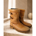 Bison Gore-Tex Leather Double Buckle Moto Boots Brown Men’s 9