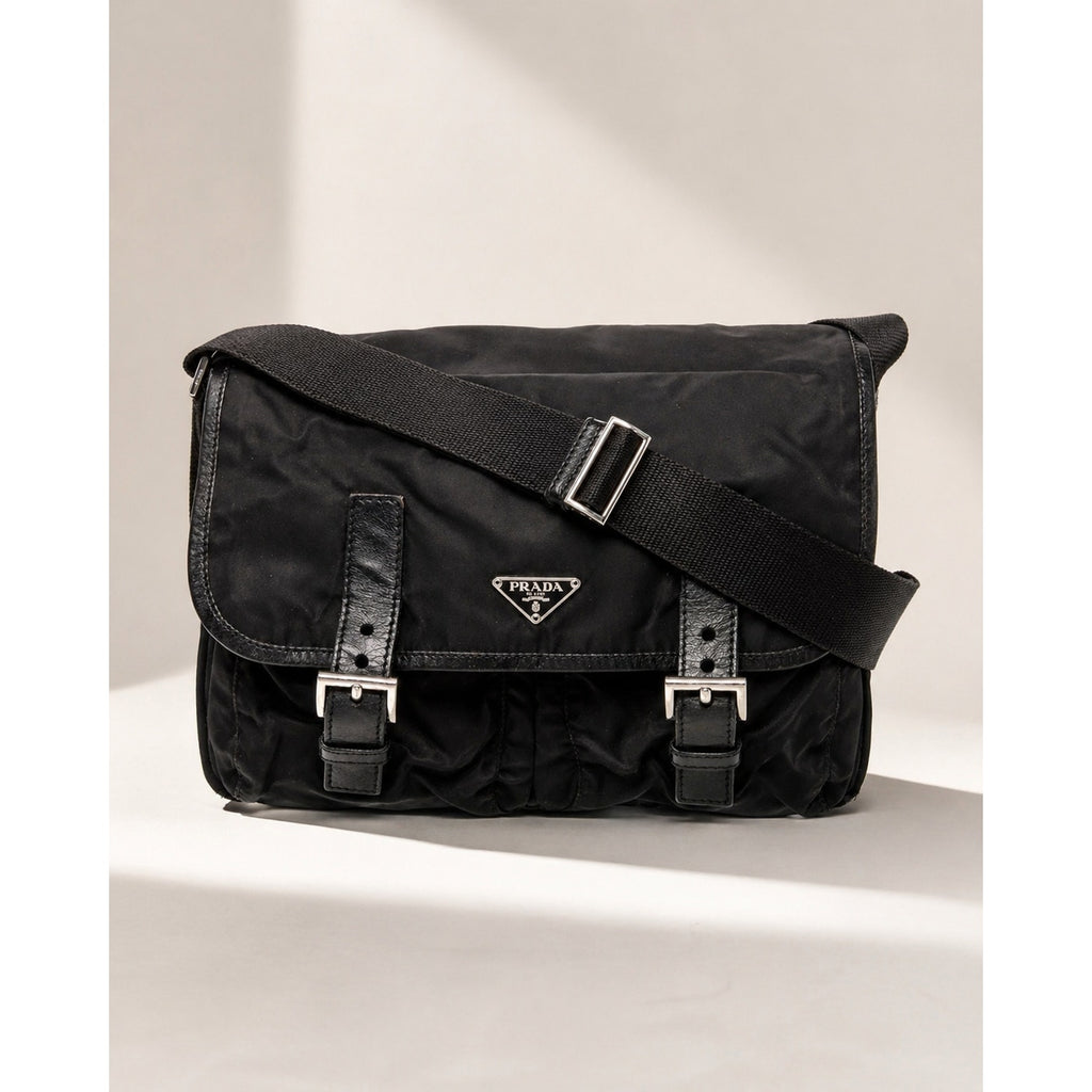 Prada Black Tessuto Nylon Messenger Bag Crossbody Shoulder Bag