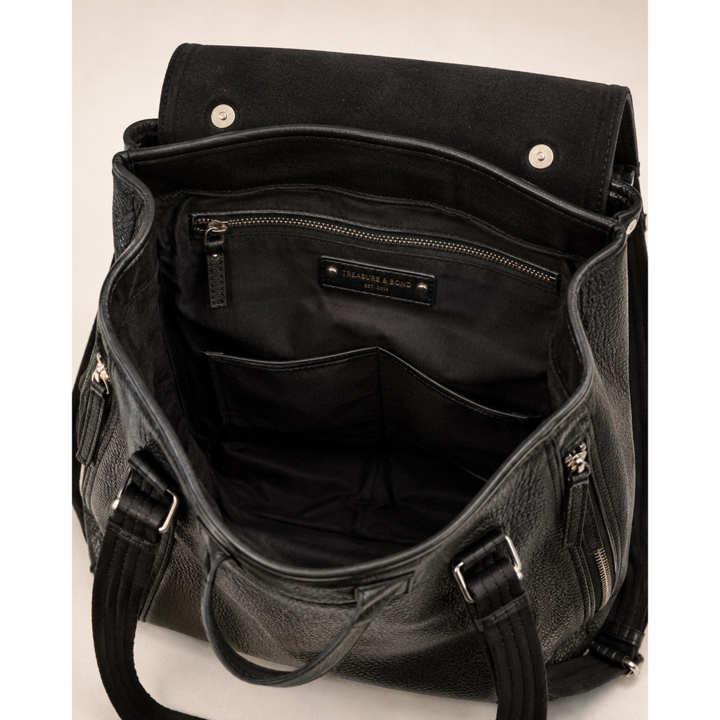 Treasure & Bond Amari Convertible Leather Backpack Black Pebbled