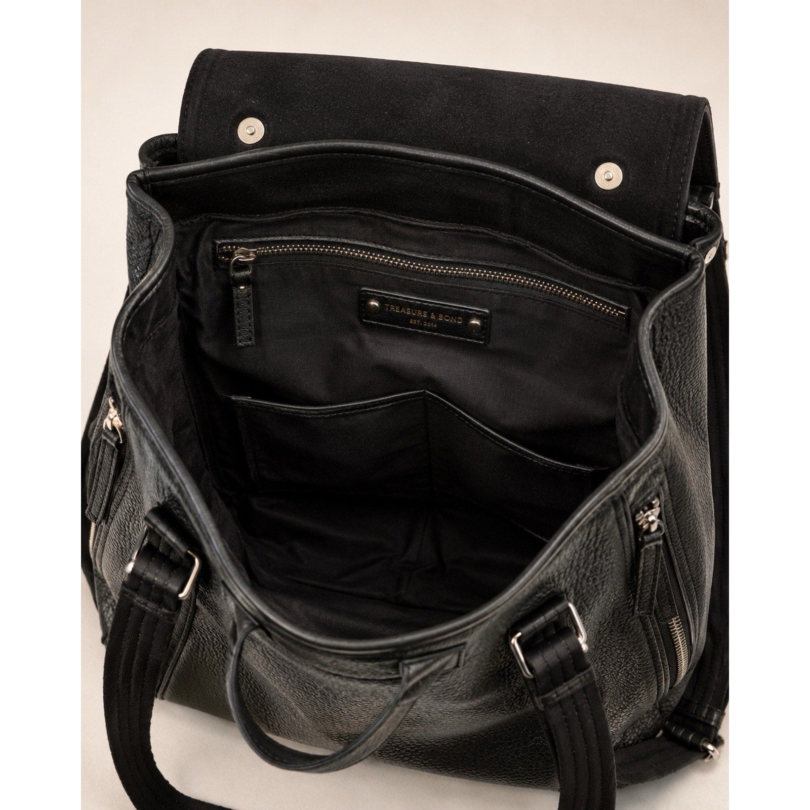 Treasure & Bond Amari Convertible Leather Backpack Black Pebbled
