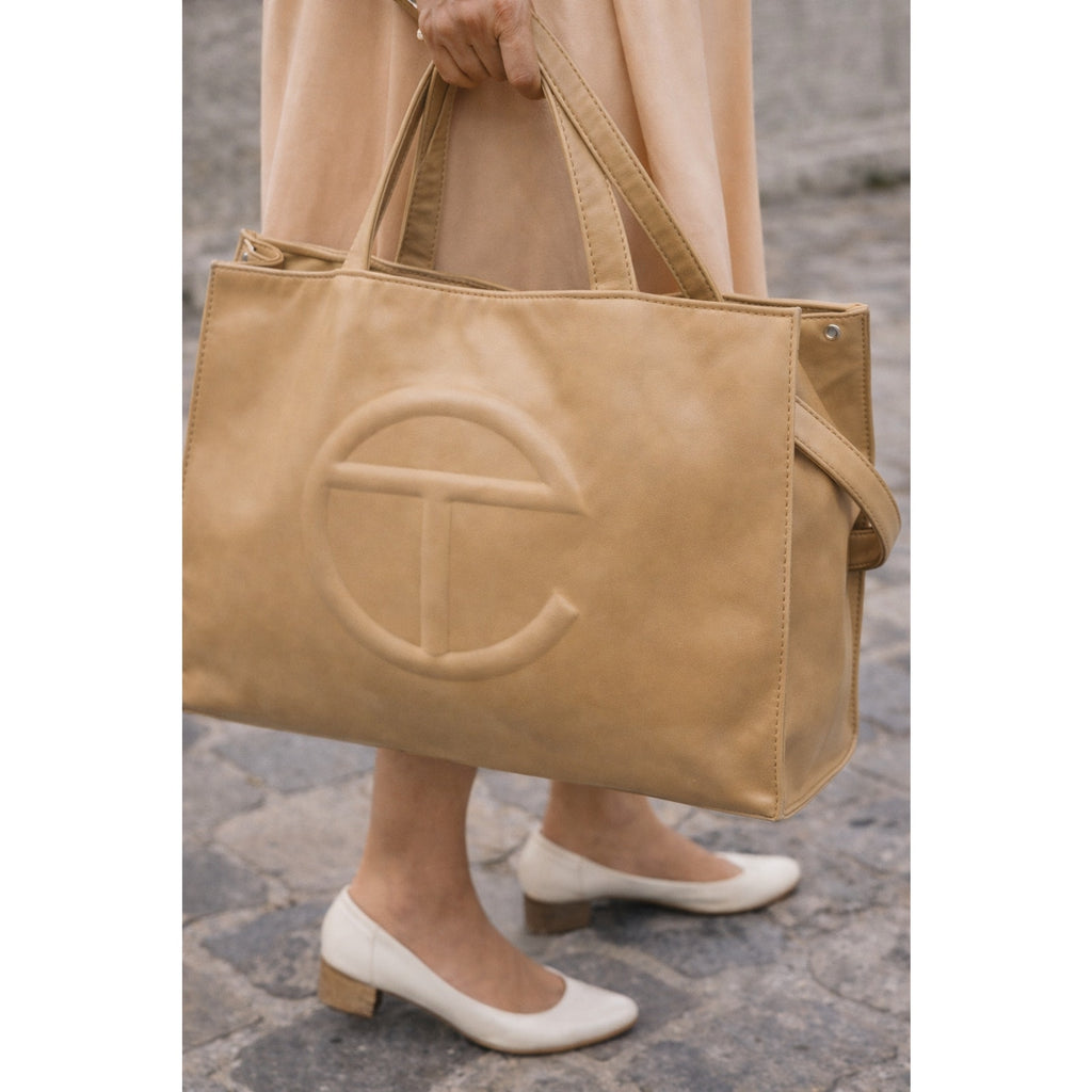 Telfar Medium Shopping Bag Tan Vegan Leather Tote Double Strap