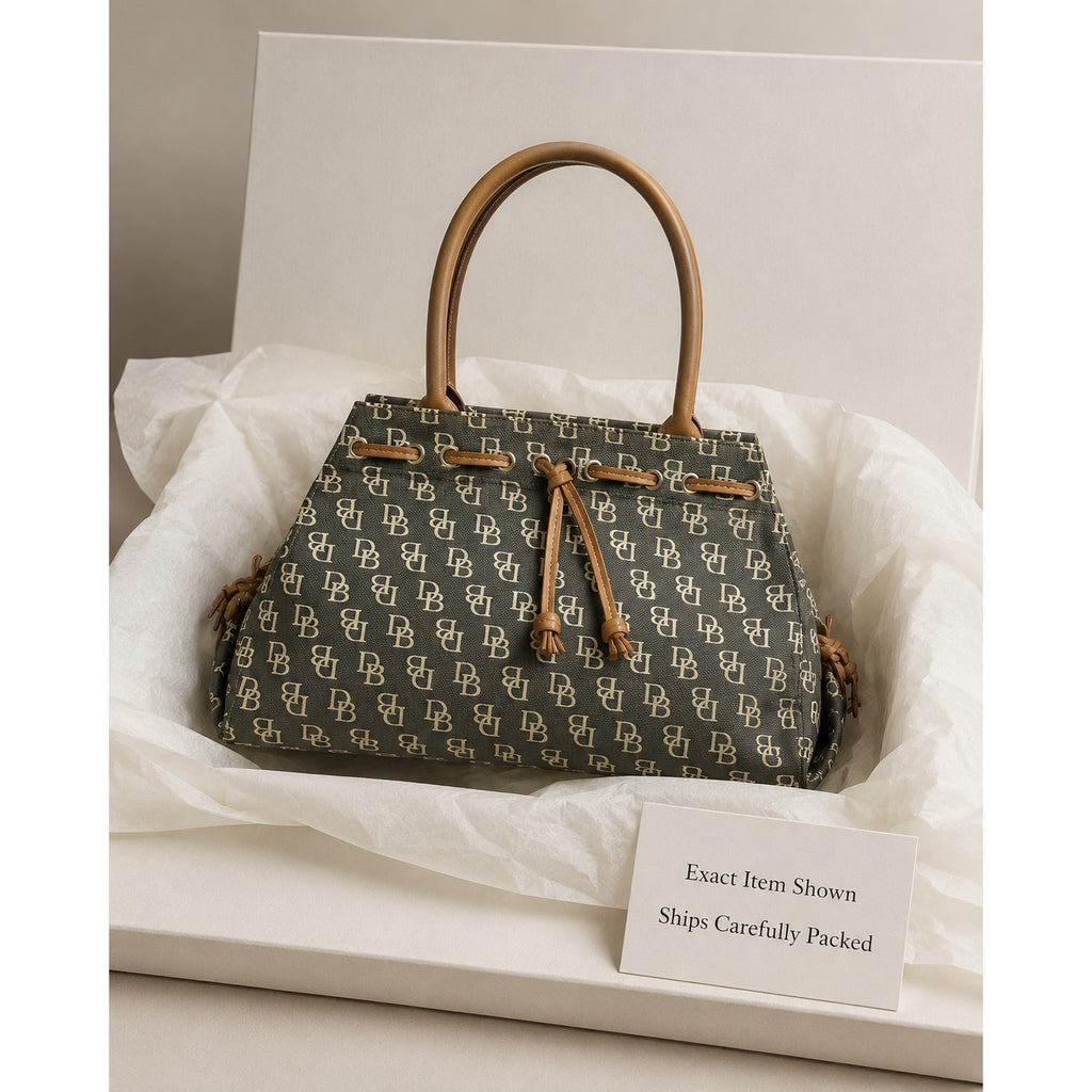 Vintage Dooney & Bourke Signature Jacquard Satchel Black Tan USA