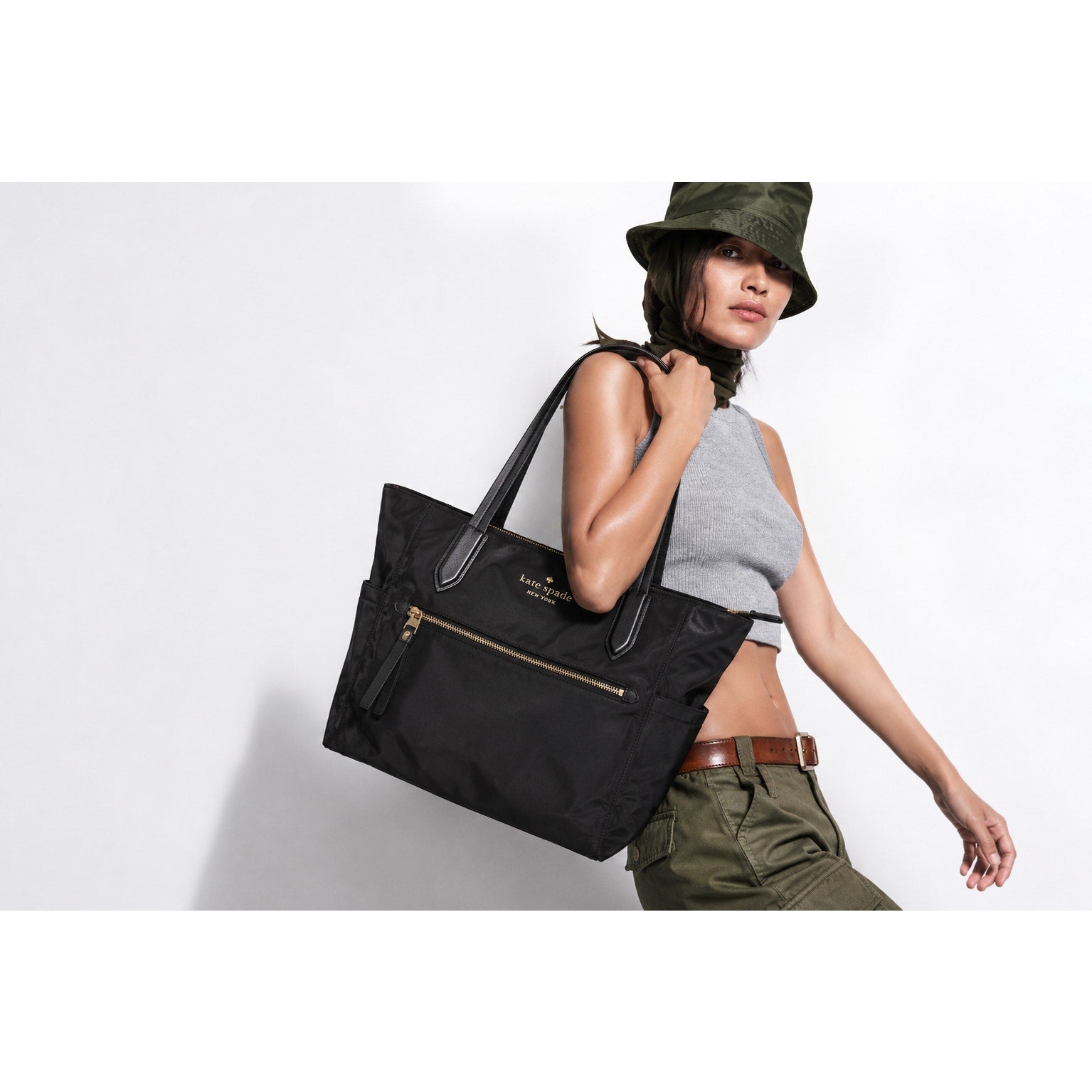 Kate Spade Chelsea Large Black Nylon Tote Bag Zip Top
