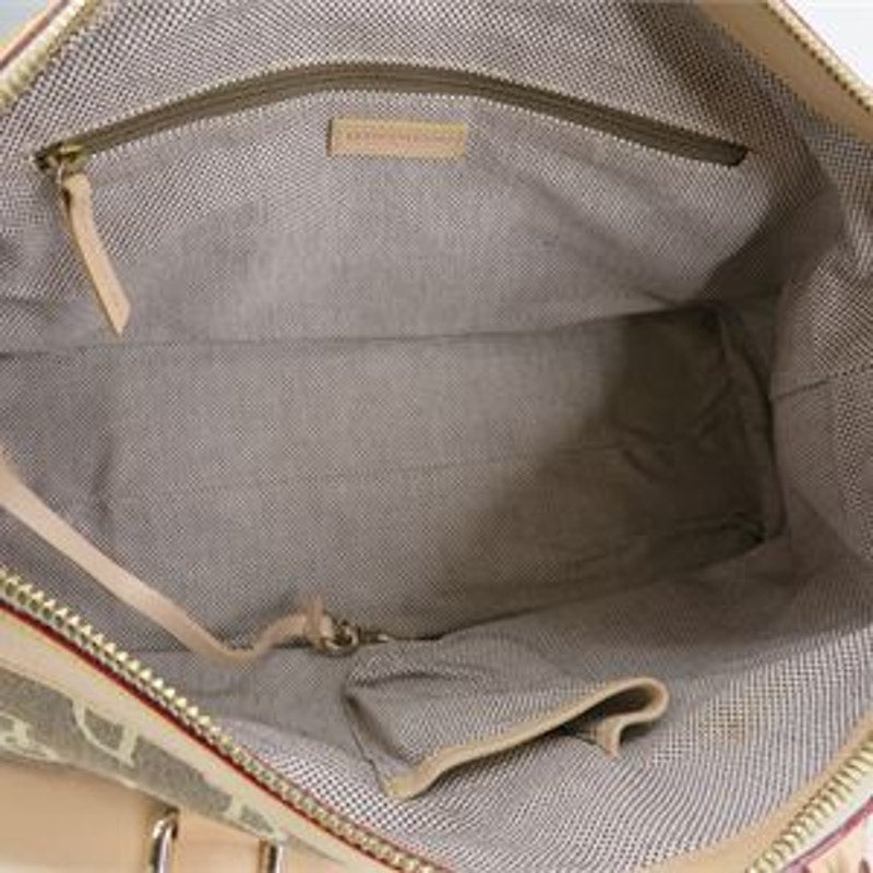 Dooney & Bourke Signature DB Monogram Pocket Satchel Tan Brown Leather Trim