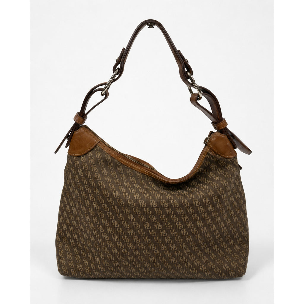 Dooney & Bourke Brown Coated Cotton Monogram Hobo Shoulder Bag
