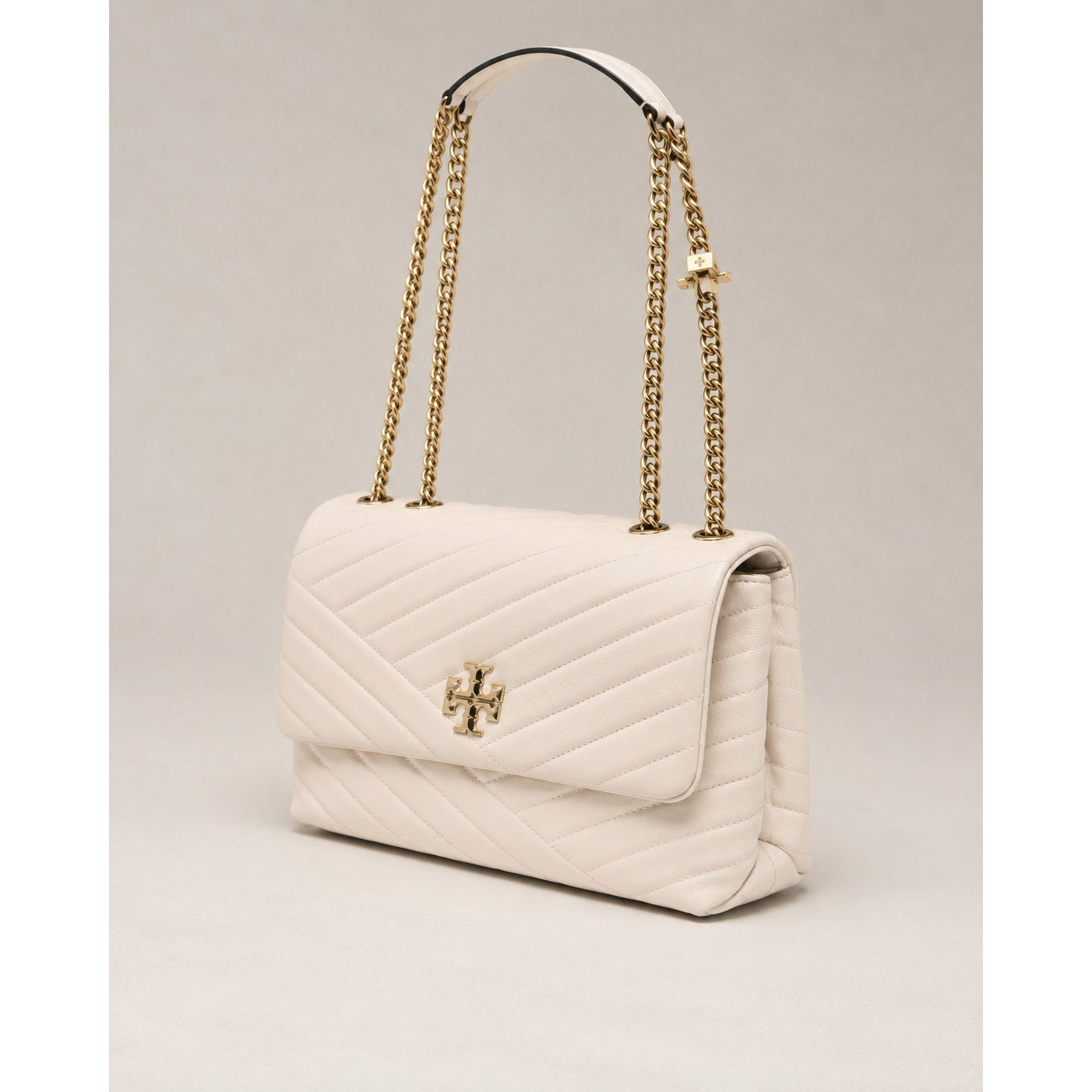 Tory Burch Kira Chevron Small Ivory Leather Convertible Shoulder Bag