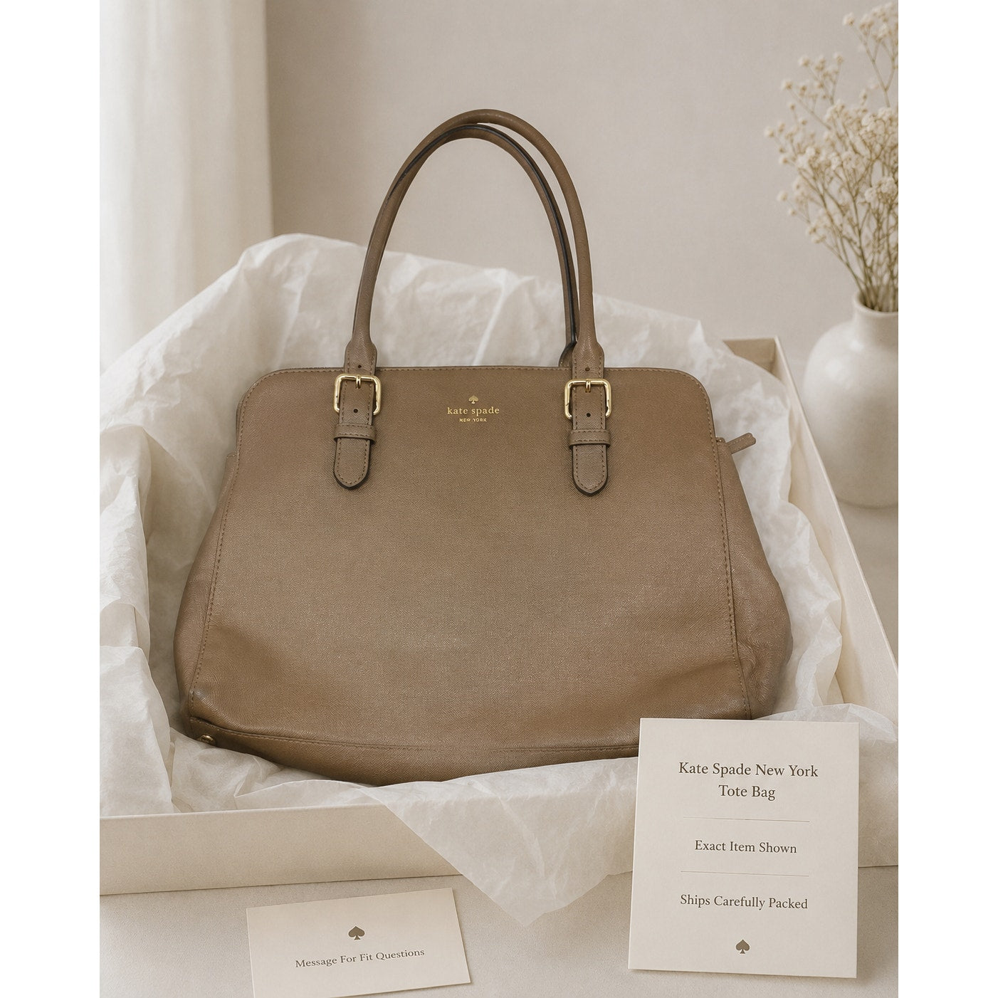 Kate Spade Saffiano Leather Satchel Tote Camel Brown Authenticated