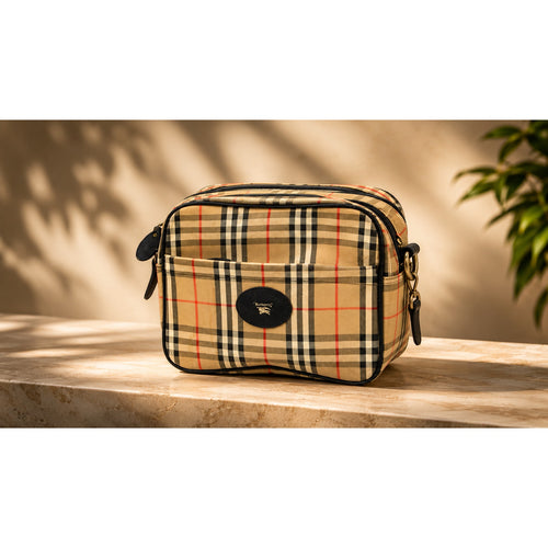 Burberry Nova Check Messenger Bag Coated Canvas Leather Crossbody