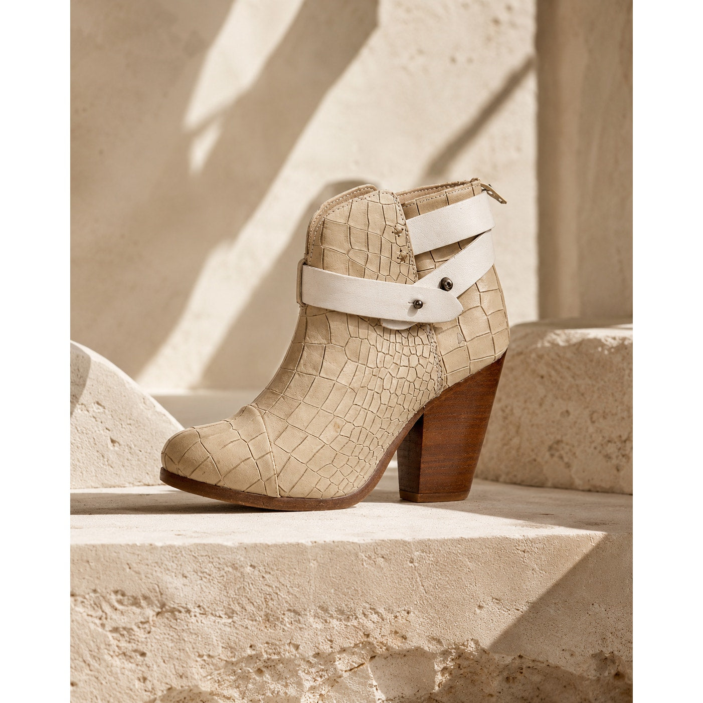 Rag & Bone Leather Ankle Boots Cream Embossed Wrap Strap Women’s 6.5