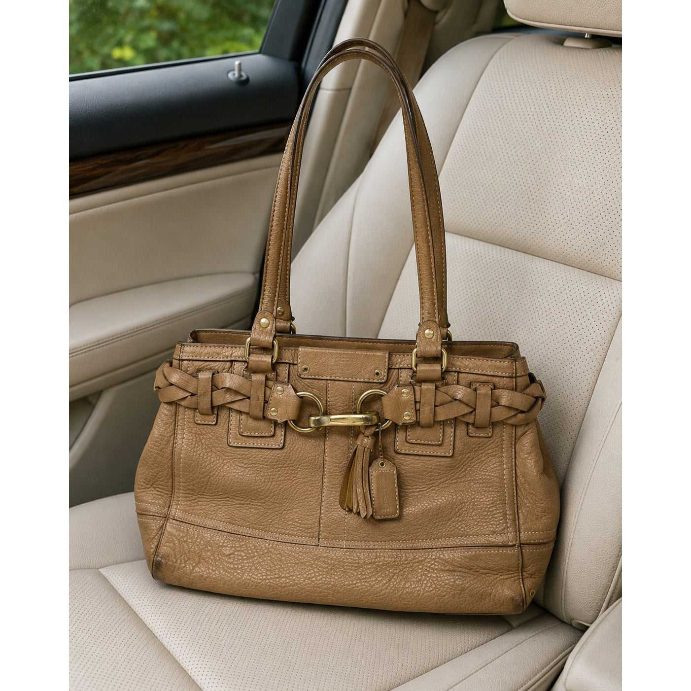 Coach Hampton 10528 Light Brown Leather Carryall Shoulder Bag