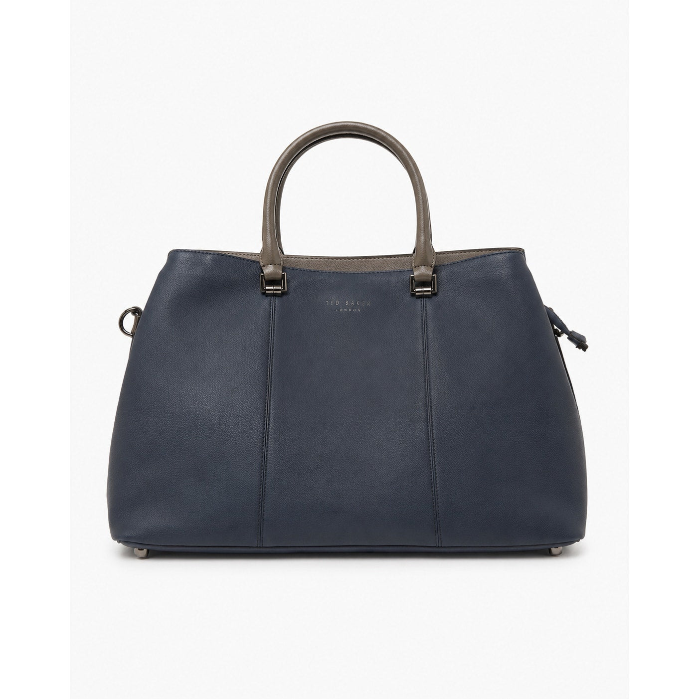 Ted Baker Navy Blue Pebbled Leather Large Tote Gray Handles