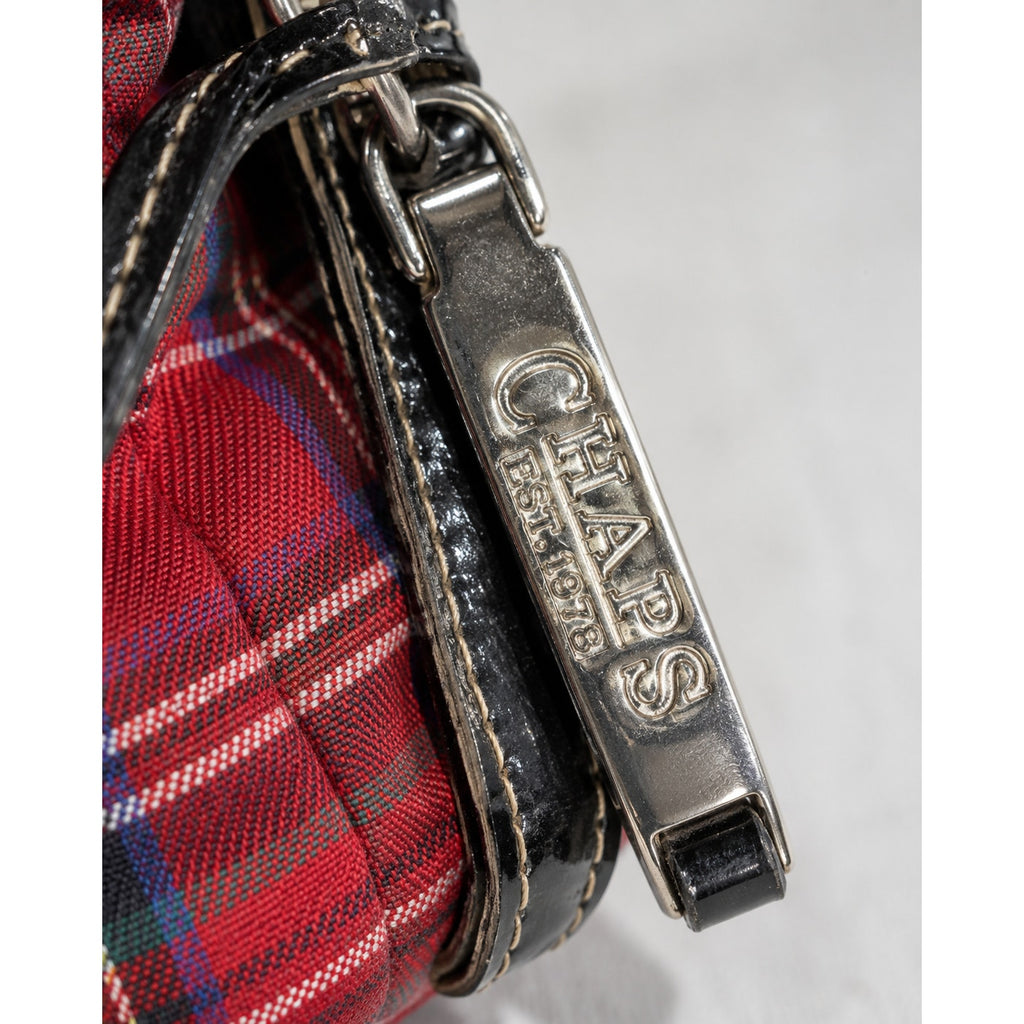 Chaps Red Tartan Plaid Shoulder Satchel Black Patent Trim Y2K Bag