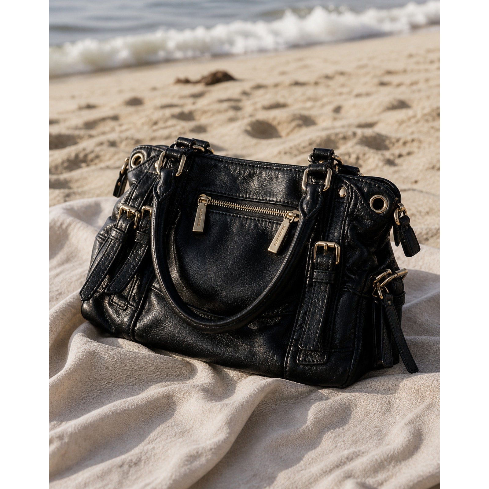 Michael Kors McGraw Black Pebbled Leather Satchel Bag
