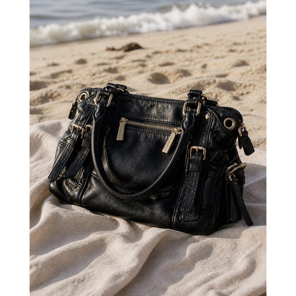 Michael Kors McGraw Black Pebbled Leather Satchel Bag