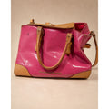 Dooney & Bourke Y2K Fuchsia Patent Leather Satchel Tote Tan Trim