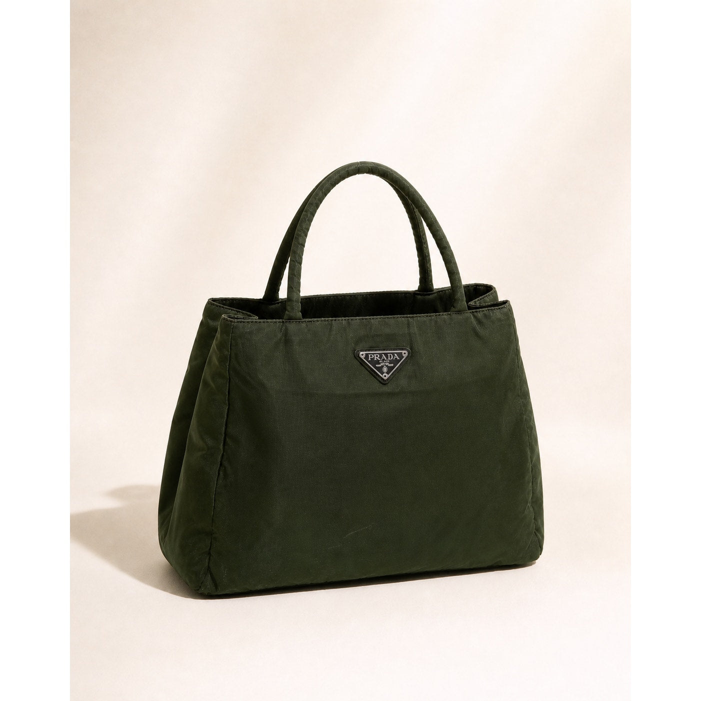 Prada Tessuto Nylon Top Handle Tote Bag Dark Green Triangle Logo
