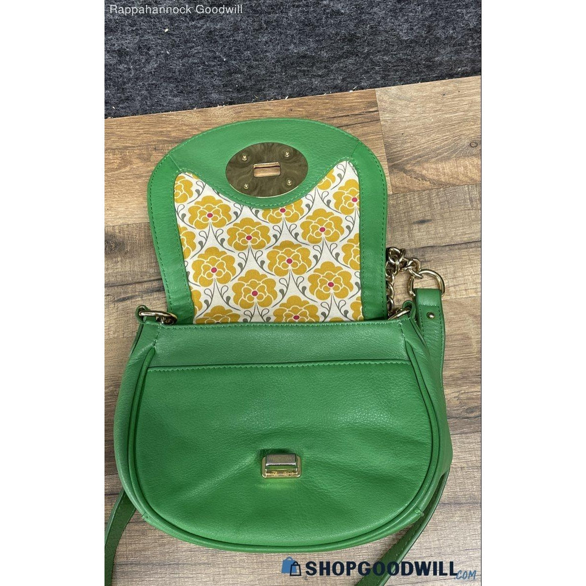 Emma Fox New Port Green Leather Woven Flap Crossbody Bag