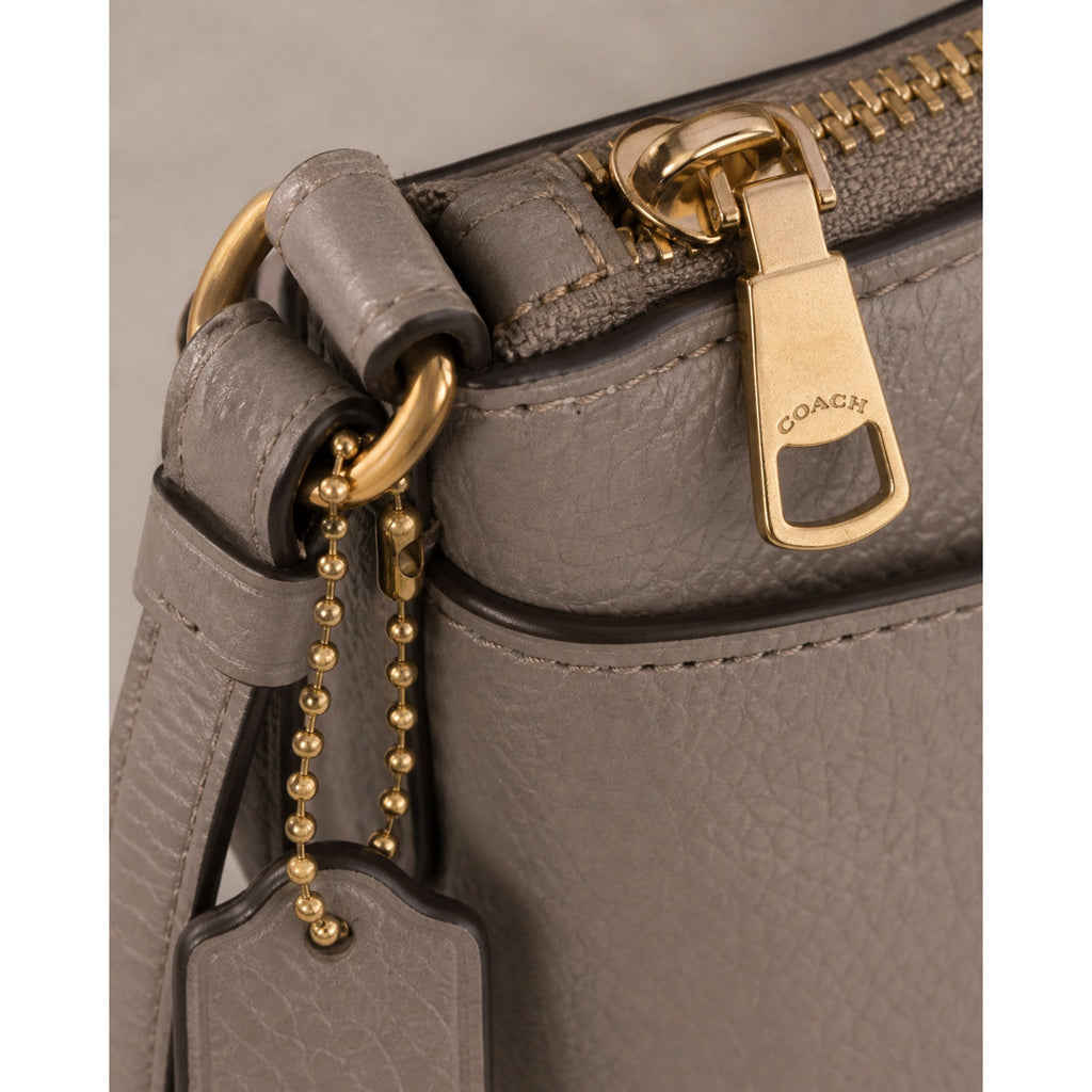 Coach Journal Crossbody Taupe Pebbled Leather Beige Gold Bag