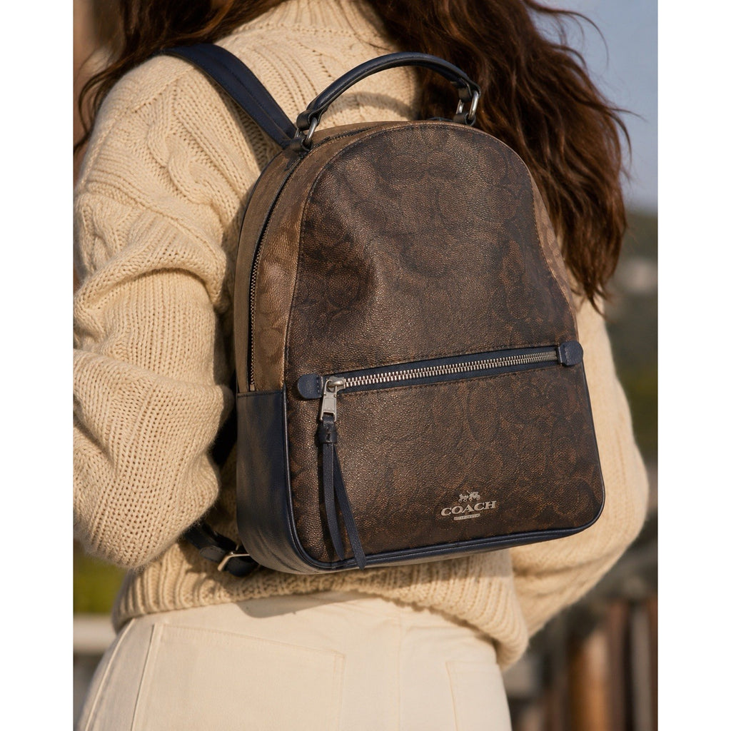 Coach Jordyn Mini Backpack Signature Canvas Brown Leather Trim